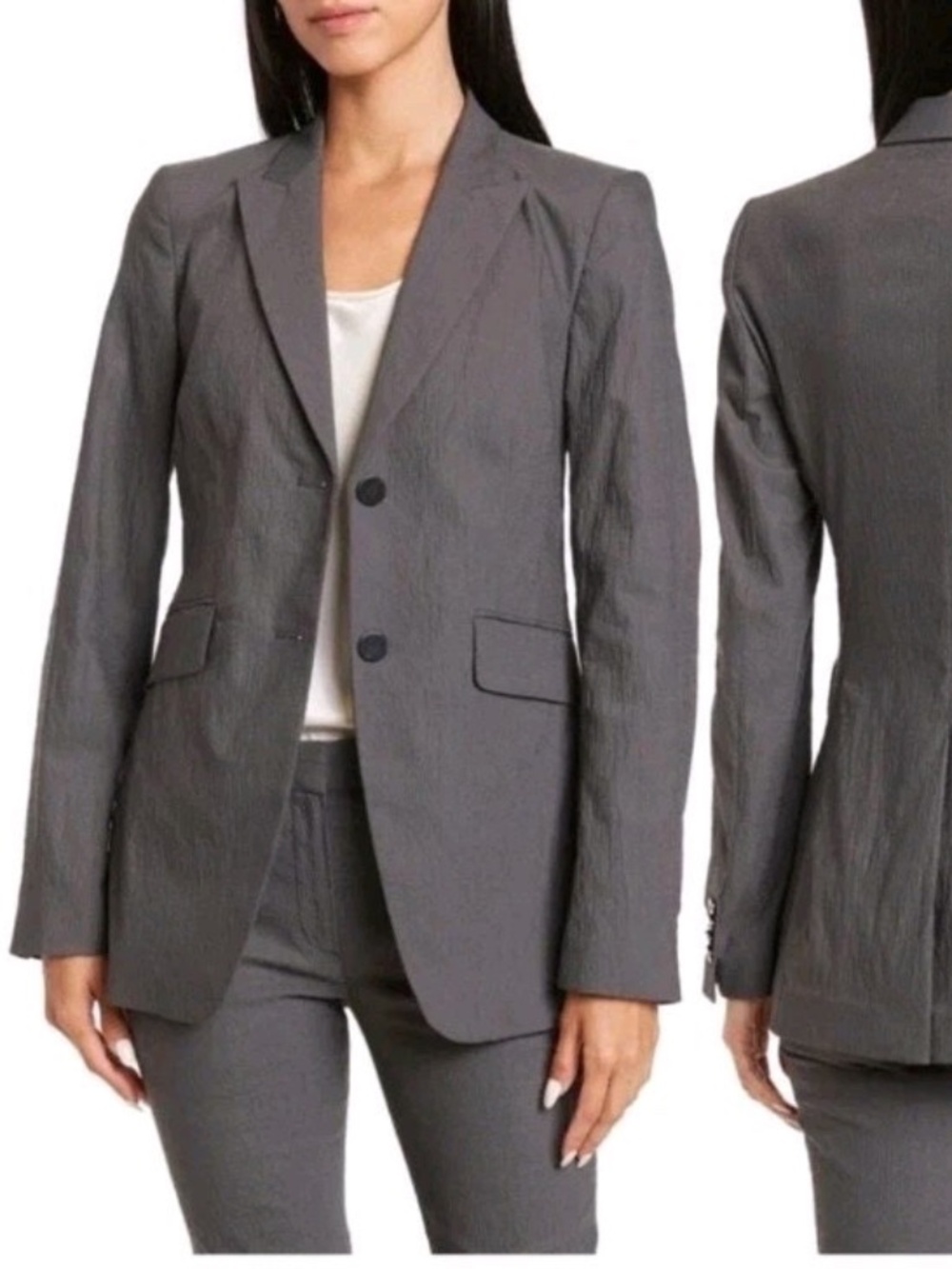 Unworn Theory Andorie Textured Stretch Slim Fit Blazer in Gray Stone
